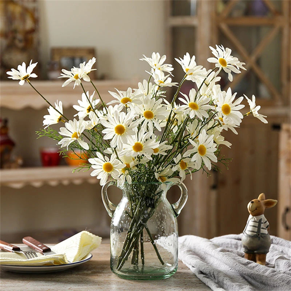 MAMOWEAR Artificial Daisy Silk Flowers Outdoor Faux Fake Flowers  Wildflowers Bouquet for Home Indoor Porch Window Wedding Table Centerpieces  Vase Décor 
